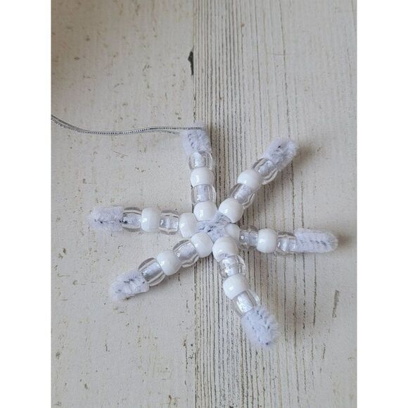 Handmade white bead snowflake ornament Xmas decor - Picture 4 of 5